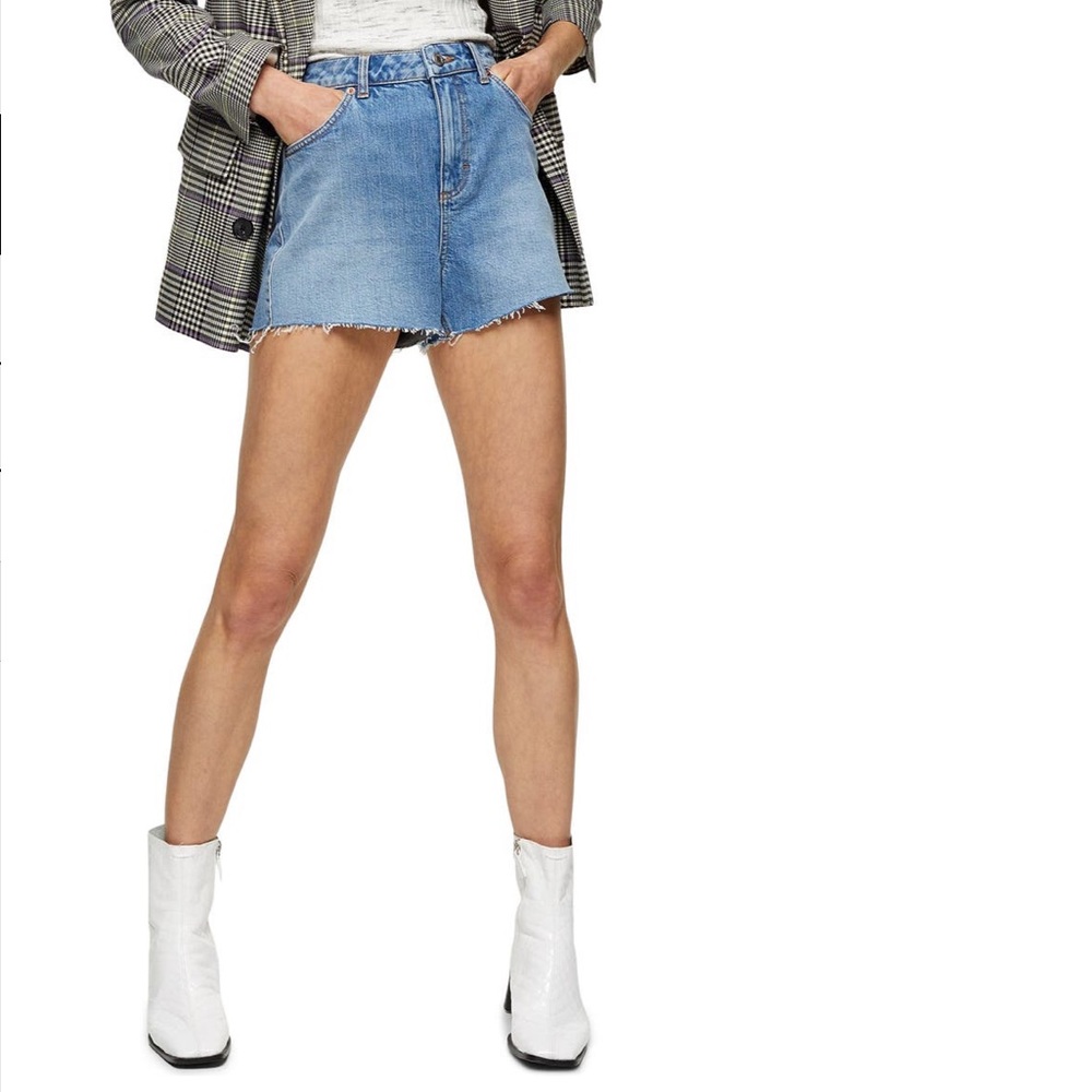 Topshop Premium Denim Jean Mom Shorts High Rise Medium Wash
